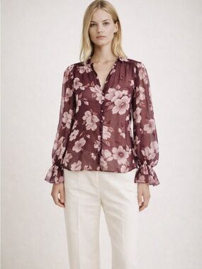 En Saison Annalise Floral Blouse Plum Gray Size Medium NWT